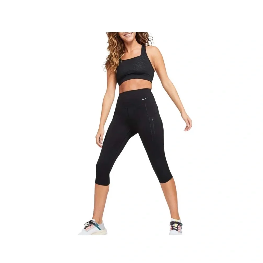 Nike Dri-Fit Cropped Running Yoga Pilates Pants/Leggings Black Large EUC - Picture 1 of 7